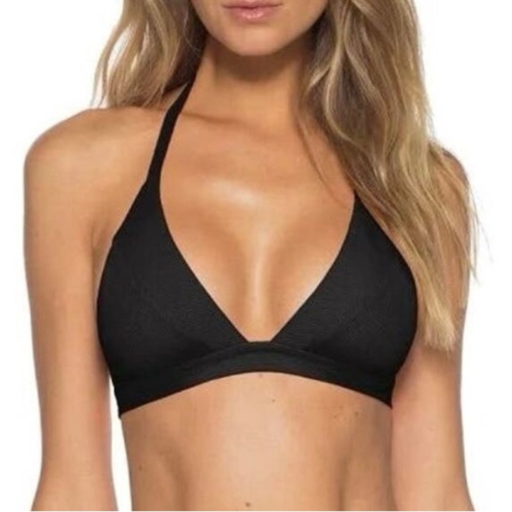 BECCA Bikini Top Ribbed Halter Swimsuit, Size L, NWT